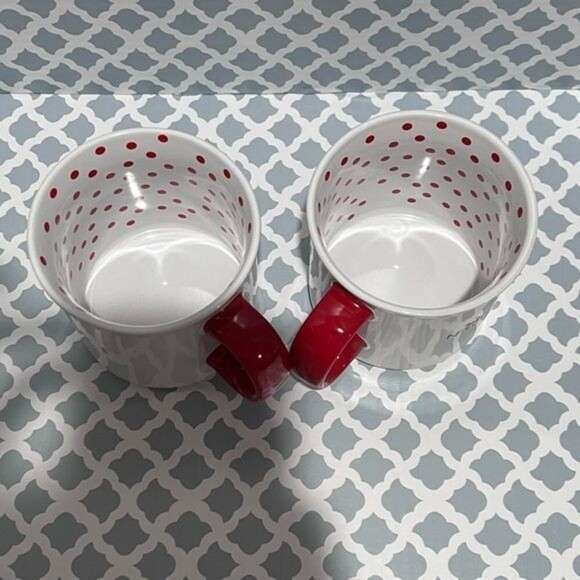 NOVOGRATZ Naughty & Nice White Ceramic Red Polka Dots Mugs 16 0z - Picture 3 of 5